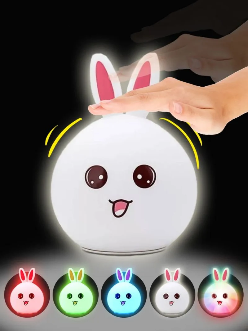 Patted Rechargeable LED Color Changed Rabbit Silicone Lamp