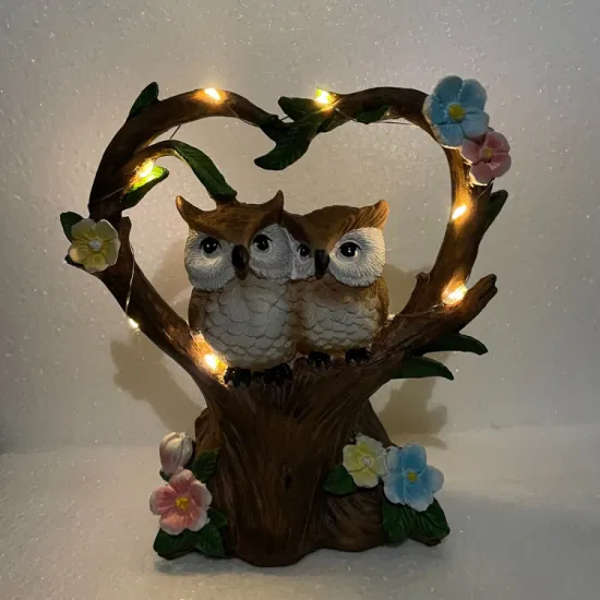 Creative Garden Resin Lovers Bird Ornaments Solar Lamp Owl Garden Landscape Valentine′s Day Gift Crafts